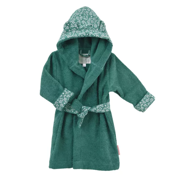 Peignoir à capuche enfant vert sapin capuche oreilles d'ours en coton bio oekotex