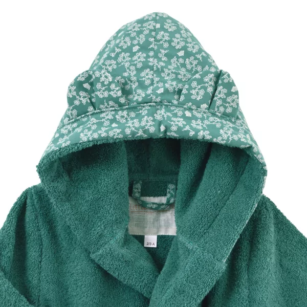 Peignoir à capuche enfant vert sapin capuche oreilles d'ours en coton bio oekotex