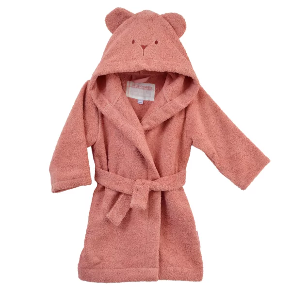 Peignoir à capuche enfant fille bois de rose avec capuche à oreilles en éponge coton bio oekotex