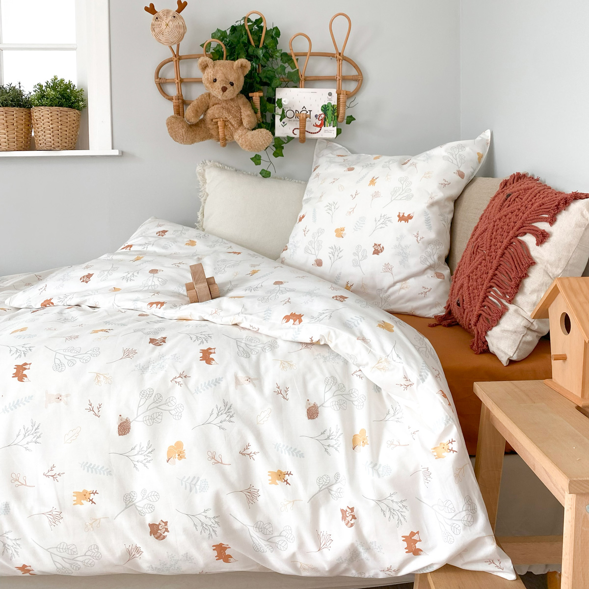 Parure de lit enfant taie et housse de couette 140x200 cm coton bio Dream Forest