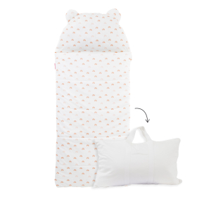 sac de couchage enfant maternelle coton bio avec oreiller intégré et sac de transport motif arc-en-ciel