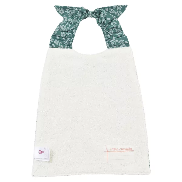 Serviette bavoir élastiqué vert mixte fille garçon motif fleurs et lapin bio oekotex