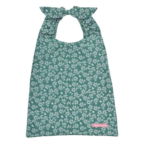 Serviette bavoir élastiqué vert mixte fille garçon motif fleurs et lapin bio oekotex