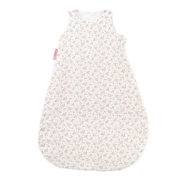 gigoteuse été fille petites fleurs rose et caramel en lange coton bio fond blanc cassé