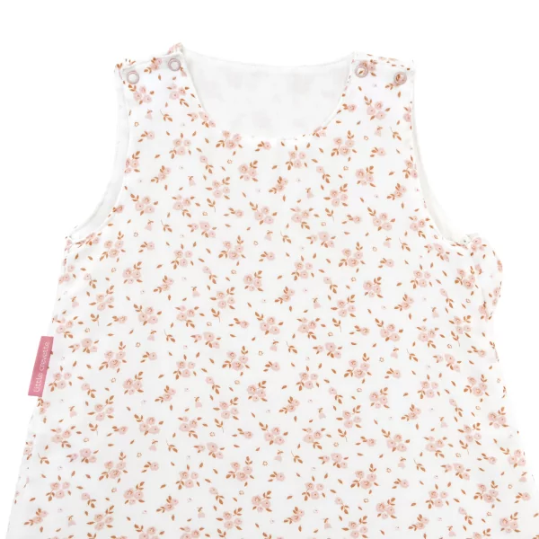 gigoteuse été fille petites fleurs rose et caramel en lange coton bio fond blanc cassé