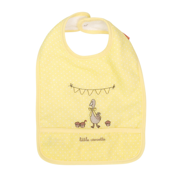 Bavoir mixte garçon fille jaune motif happy birthday en coton bio oekotex