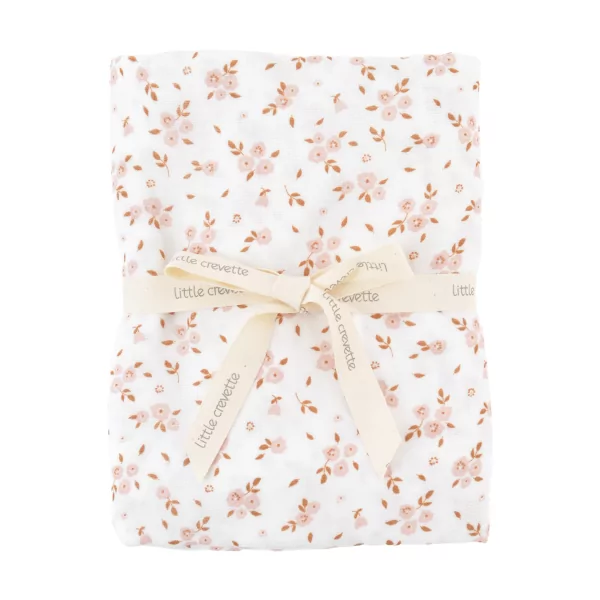 maxi lange 120x120 cm en coton bio motif de fleurs rose et caramel