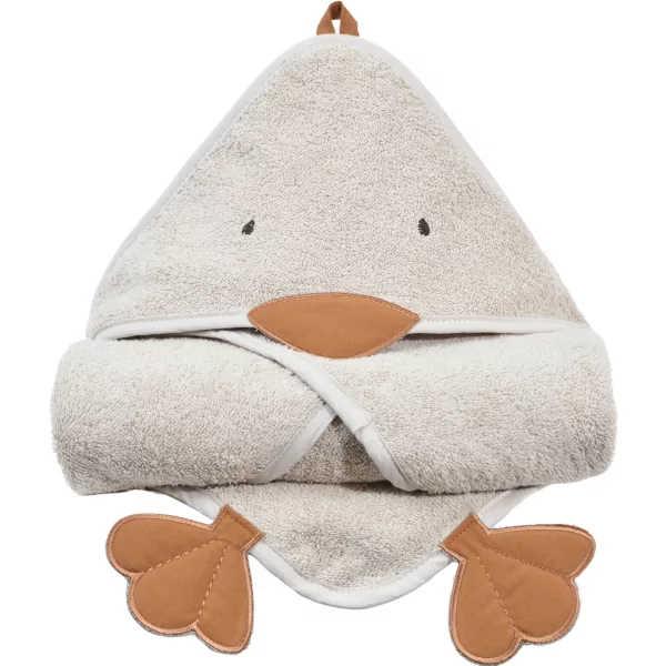 cape de bain bébé capuche avec motif visage oie bec et pattes éponge coton bio sable