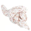 lot de 3 langes bébé blanc motif fleur rose et caramel, écru et bois de rose en coton bio oekotex