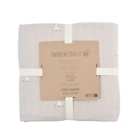 parure de lit bébé housse de couette 100x140 cm et taie d'oreiller en coton bio imprimé oie sur fond sable