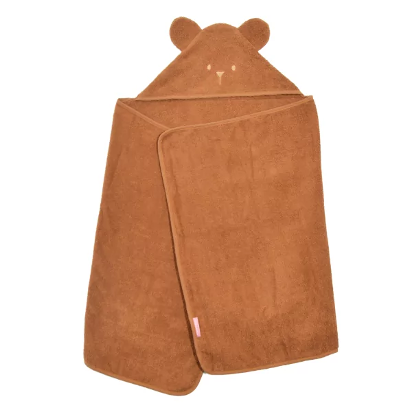 cape de bain bébé rectangulaire à oreilles ourson caramel coton bio oeko-tex