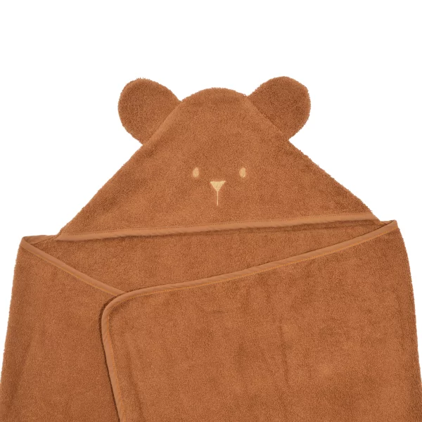 cape de bain bébé rectangulaire à oreilles ourson caramel coton bio oeko-tex