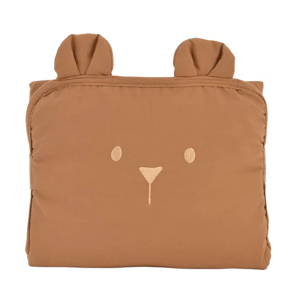 tapis à langer nomade imperméable ourson caramel en coton bio et pvc fermeture facile élastique