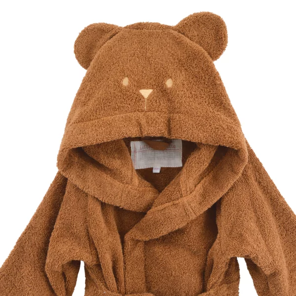 Peignoir à capuche enfant caramel avec capuche à oreilles en éponge coton bio oekotex