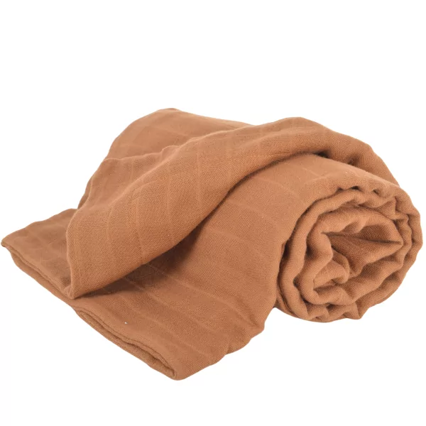 couverture bébé en double-gaze pur coton bio unie caramel