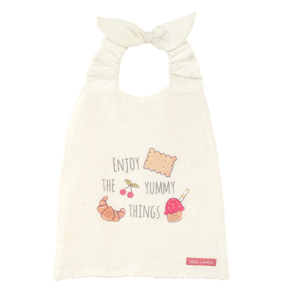 Serviette bavoir élastiqué blanc mixte fille garçon motif nourriture croissant biscuit cerises en coton bio oekotex