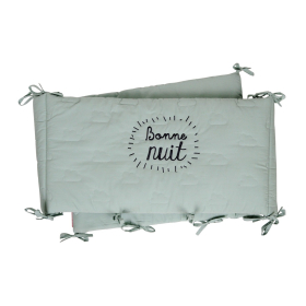 Tour de lit bébé mixte fille garçon vert d'eau bonne nuit en coton bio oekotex