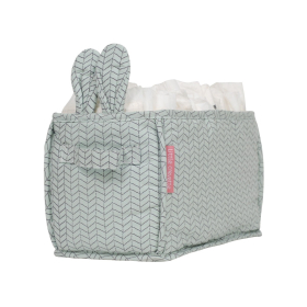 Bac de rangement à couches en tissu avec oreilles de lapin motif à chevrons bleu marine sur fond vert d'eau