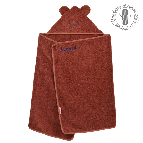 cape de bain bébé rectangulaire à oreilles ourson tonka coton bio oeko-tex personnalisable au prénom