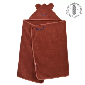 cape de bain bébé rectangulaire à oreilles ourson tonka coton bio oeko-tex personnalisable au prénom