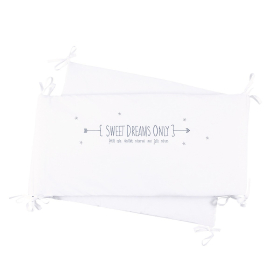 Tour de lit bébé mixte fille garçon original blanc et argent Sweet Dreams étoiles coton bio oekotex