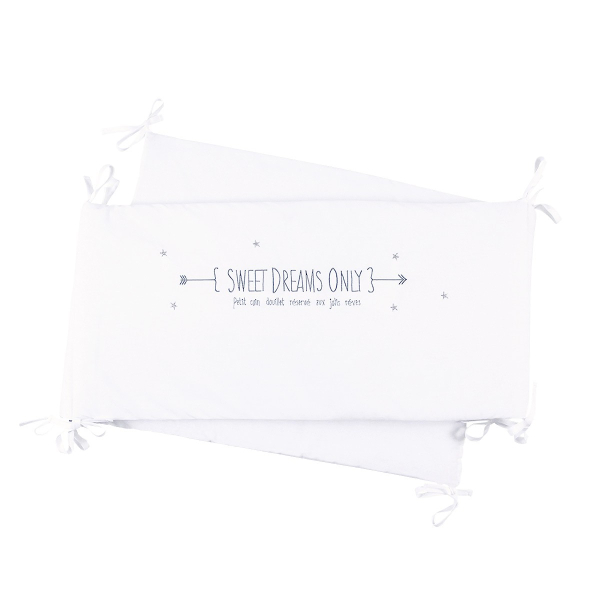 Tour de lit bébé mixte fille garçon original blanc et argent Sweet Dreams étoiles coton bio oekotex