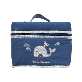 Trousse de toilette bébé enfant Baleine bleue pour fille ou garçon intérieur PVC coton bio