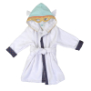 Peignoir à capuche enfant bleu et blanc mixte garçon fille masque super héros sur la capuche en coton bio oekotex