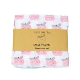 lot de 3 langes bébé fille blanc bleu et rose motif pomme en coton bio oekotex