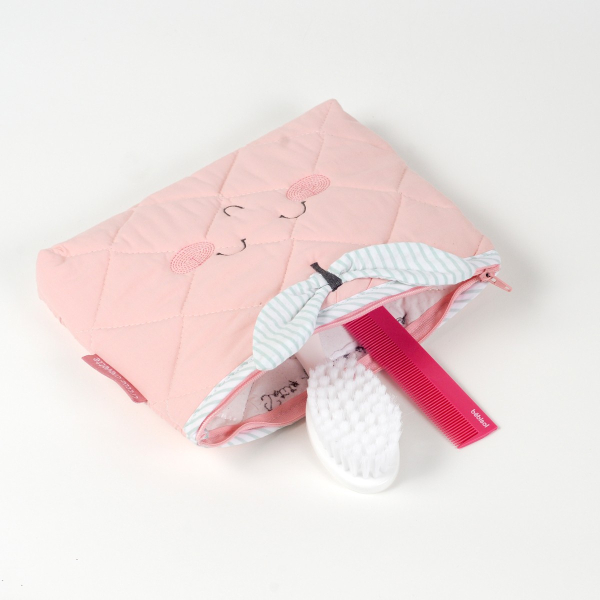 Trousse de toilette enfant fille rose en forme de Pomme d'amour intérieur PVC coton bio