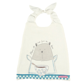 Serviette bavoir élastiqué blanc mixte fille garçon motif ours qui mange en coton bio oekotex
