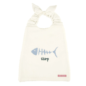 Serviette bavoir élastiqué blanc mixte fille garçon motif poisson en coton bio oekotex