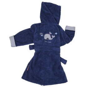 Peignoir à capuche enfant bleu mixte garçon fille motif baleine en coton bio oekotex