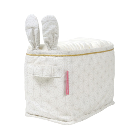 Bac de rangement à couches avec oreilles de lapin écru et taupe ruban doré en coton bio