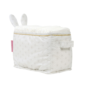 Bac de rangement à couches avec oreilles de lapin écru et taupe ruban doré en coton bio