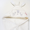 Cape de bain mixte fille garçon écru broderie visage avec oreilles de lapin Pompom en coton bio oekotex