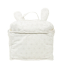 Trousse de toilette enfant fille ou garçon écrue et taupe rose en forme de lapin avec oreilles intérieur PVC coton bio