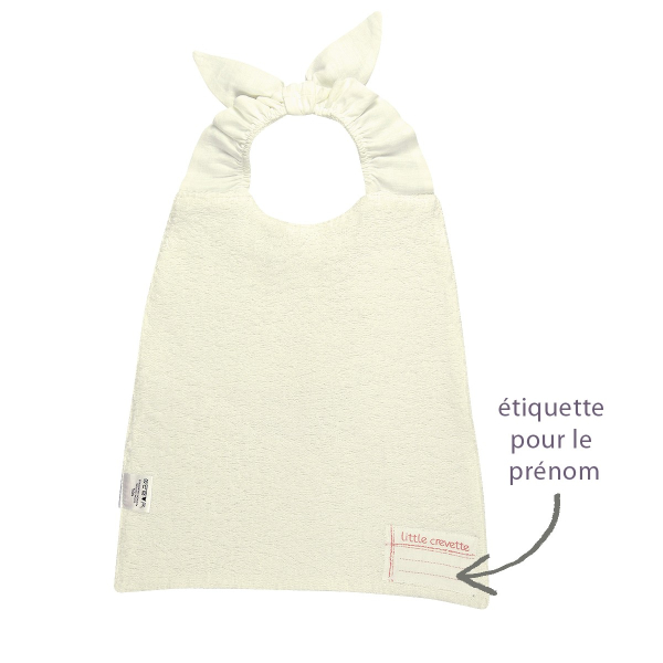 Serviette bavoir élastiqué blanc fille motif couverts en coton bio oekotex