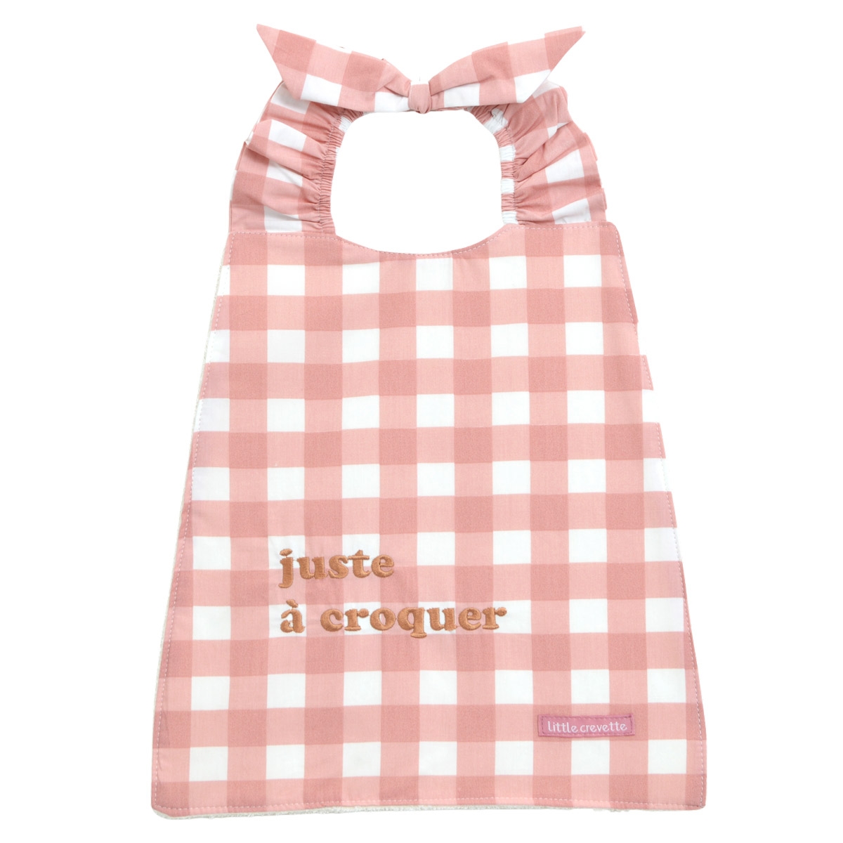 Little Crevette - Bavoir élastiqué vichy bois de rose Juste à croquer