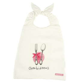Serviette bavoir élastiqué blanc fille motif couverts en coton bio oekotex