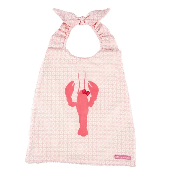 Serviette bavoir élastiqué rose fille motif homard noeud papillon en coton bio oekotex