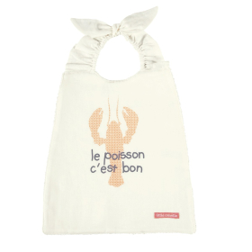 Serviette bavoir élastiqué blanc mixte fille garçon motif homard le poisson c'est trop bon en coton bio oekotex