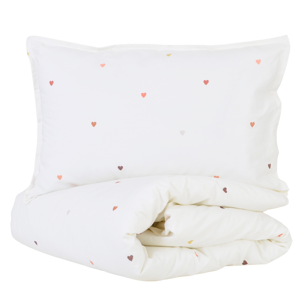 Little Crevette - Parure de lit bébé taie et housse de couette 100x140 cm percale de coton Petit Coeur MADE IN FRANCE