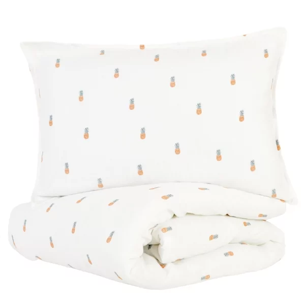parure de lit bébé ananas taie + housse 100x140 cm en gaze de coton bio