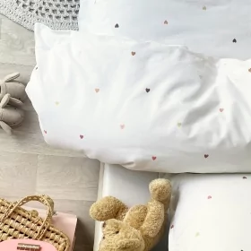 parure de lit enfant imprimé petits cœurs en percale coton bio fabriquée en France