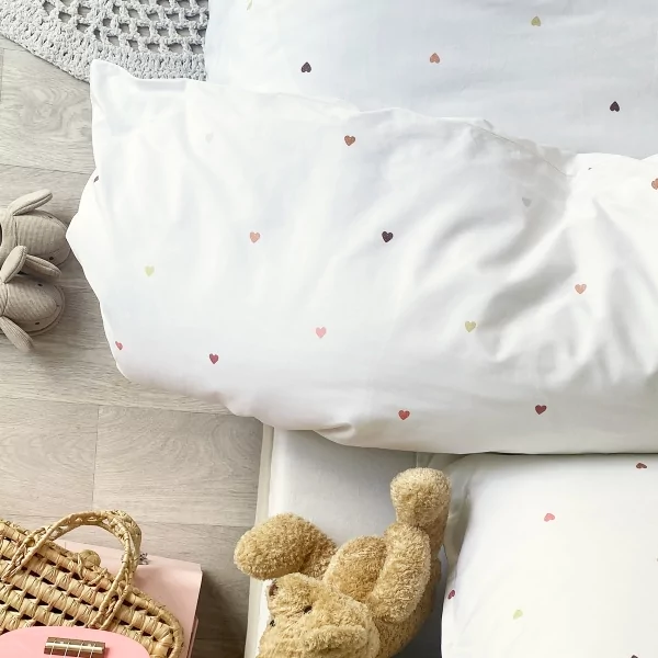 parure de lit enfant imprimé petits cœurs en percale coton bio fabriquée en France