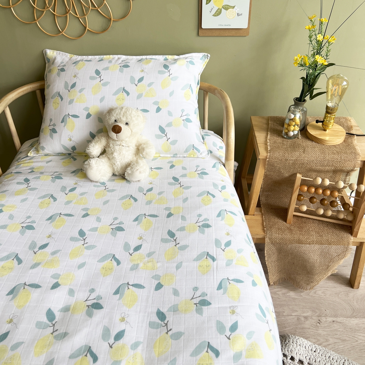 Parure de lit bébé taie et housse de couette 100x140 cm gaze de coton Limonade