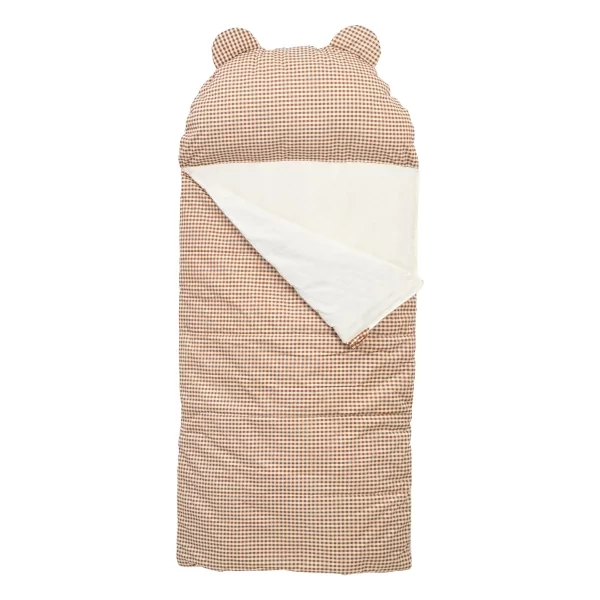 sac de couchage enfant avec oreiller intégré et sac de rangement motif vichy caramel