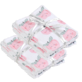 lingettes bébé en tissu lavable et réutilisable gaze de coton et éponge motif pomme rose coton bio et oekotex