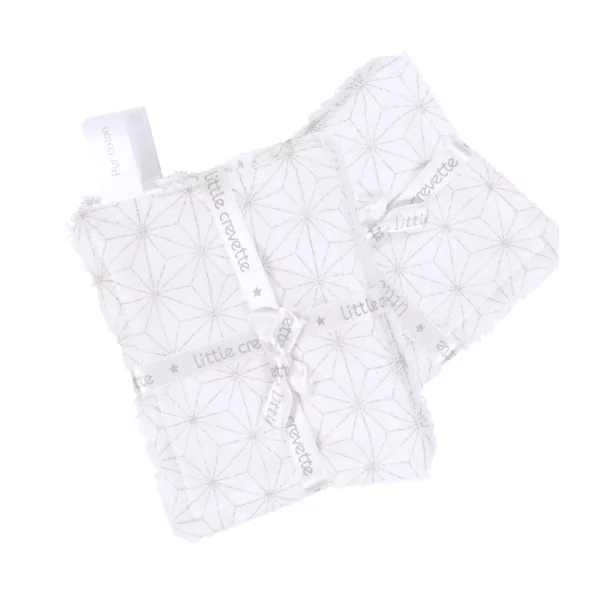 lingettes bébé en tissu lavable et réutilisable gaze de coton et éponge écru motif étoiles taupes coton bio et oekotex